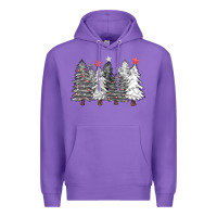 Purple black and white christmas trees with lights Premium Hoodie - FaDigitalArtStudio