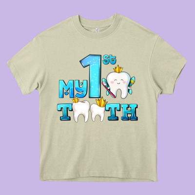My First Tooth With Teeth Heavy Core Tee Designed By Adodesignshop