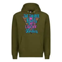 Army Green THE THUNDER ROLLS AND THE LIGHTNIN’ STRİKES Premium Hoodie - JahusDesignShop