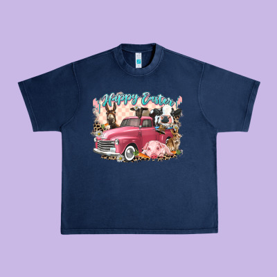Happy Easter Truck With Easter Farm Animals Urban Heavy Tee Designed By Lillyallendesigns