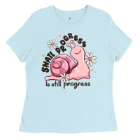 Baby Blue snail progress is stil progress Ladies Tee - MaliasSmallBusiness