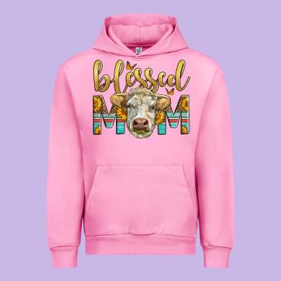 Western Blessed Mom Charolais Bull Mother's Day Urban Hoodie Designed By Lillyallendesigns