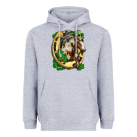 Heather Grey Horse with horseshoe st patricks day Heavyweight Hoodie - FaDigitalArtStudio