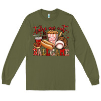 Army Green take me out to the ball game baseball Long Sleeve Tee - Jasminsmagicworld