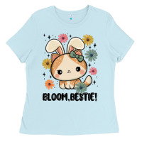 Baby Blue bloom bestie cat Ladies Tee - MaliasSmallBusiness