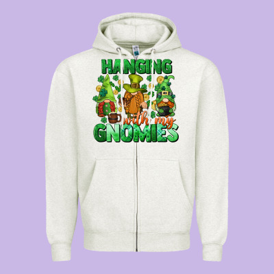 St. Patrick's Day Gnomes Zipper Hoodie Designed By Cowgirlartshop