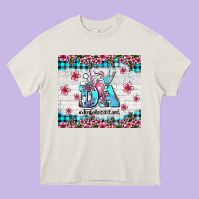 Da Dental Assistant Dentist Element With Flowers Heavy Core Tee Designed By Adodesignshop