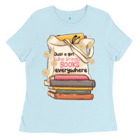 Baby Blue just a girl who brings books everywhere Ladies Tee - MaliasSmallBusiness