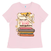 Bubblegum Pink just a girl who brings books everywhere Ladies Tee - MaliasSmallBusiness