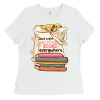 White just a girl who brings books everywhere Ladies Tee - MaliasSmallBusiness