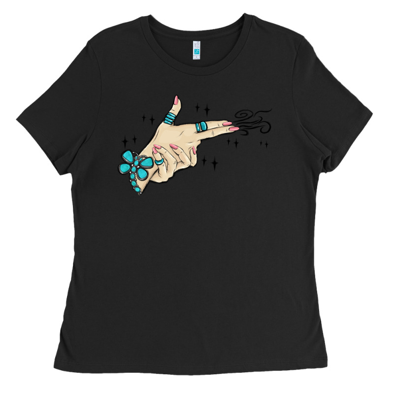 Western Turquoise Gun Hand Ladies Tee by MaliasSmallBusiness | Teevron