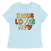 Baby Blue jesus loves me Ladies Tee - MaliasSmallBusiness