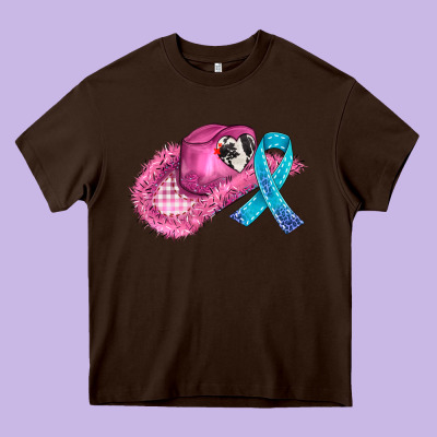 Cowboy Hat And Cancer Ribbon Heavy Core Tee Designed By Adodesignshop
