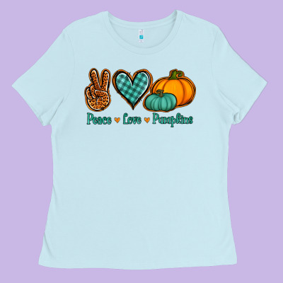 Peace Love Pumpkins Ladies Tee Designed By Jasminsmagicworld