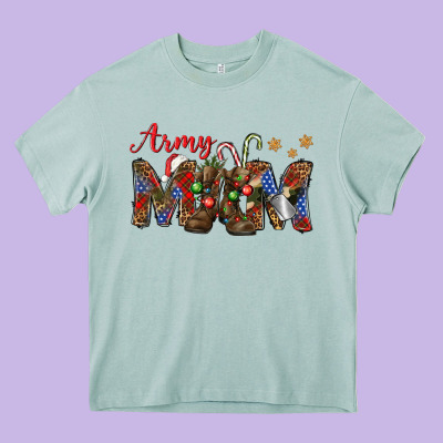 Christmas Army Mom Heavy Core Tee Designed By Nancycooperartshop