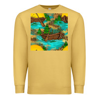 Antique Gold Lake Boat Rudder And Sunflowers Seamless Pattern Premium Sweatshirt - BundleAndBundleShop
