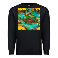 Black Lake Boat Rudder And Sunflowers Seamless Pattern Premium Sweatshirt - BundleAndBundleShop