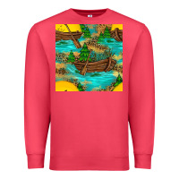 Cardinal Lake Boat Rudder And Sunflowers Seamless Pattern Premium Sweatshirt - BundleAndBundleShop