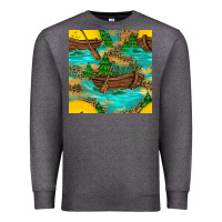 Charcoal Heather Lake Boat Rudder And Sunflowers Seamless Pattern Premium Sweatshirt - BundleAndBundleShop