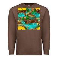 Chestnut Lake Boat Rudder And Sunflowers Seamless Pattern Premium Sweatshirt - BundleAndBundleShop