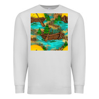 Dove Grey Lake Boat Rudder And Sunflowers Seamless Pattern Premium Sweatshirt - BundleAndBundleShop