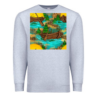 Heather Grey Lake Boat Rudder And Sunflowers Seamless Pattern Premium Sweatshirt - BundleAndBundleShop