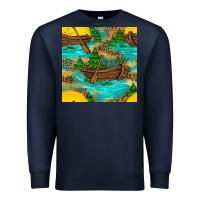 Navy Lake Boat Rudder And Sunflowers Seamless Pattern Premium Sweatshirt - BundleAndBundleShop