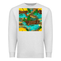 Oatmeal Heather Lake Boat Rudder And Sunflowers Seamless Pattern Premium Sweatshirt - BundleAndBundleShop