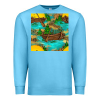 Ocean Blue Lake Boat Rudder And Sunflowers Seamless Pattern Premium Sweatshirt - BundleAndBundleShop
