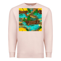 Pale Pink Lake Boat Rudder And Sunflowers Seamless Pattern Premium Sweatshirt - BundleAndBundleShop