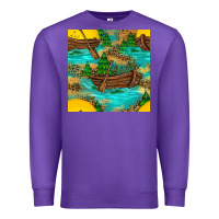 Purple Lake Boat Rudder And Sunflowers Seamless Pattern Premium Sweatshirt - BundleAndBundleShop