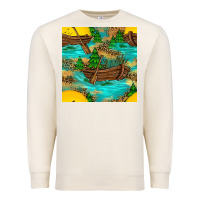 Sandshell Lake Boat Rudder And Sunflowers Seamless Pattern Premium Sweatshirt - BundleAndBundleShop