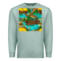Seafoam Lake Boat Rudder And Sunflowers Seamless Pattern Premium Sweatshirt - BundleAndBundleShop