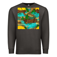 Smoke Lake Boat Rudder And Sunflowers Seamless Pattern Premium Sweatshirt - BundleAndBundleShop