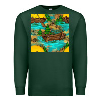 Sports Green Lake Boat Rudder And Sunflowers Seamless Pattern Premium Sweatshirt - BundleAndBundleShop