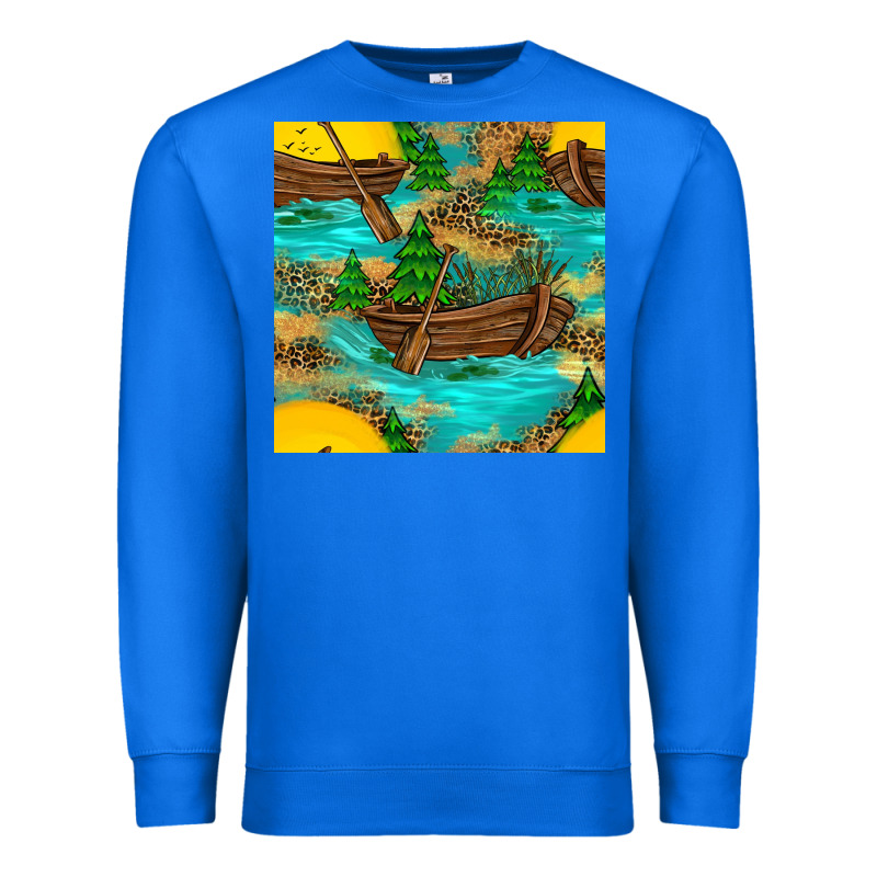 Lake Boat Rudder And Sunflowers Seamless Pattern Premium Sweatshirt by BundleAndBundleShop | Teevron