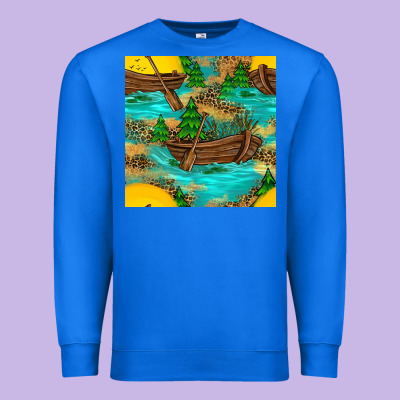 Lake Boat Rudder And Sunflowers Seamless Pattern Premium Sweatshirt Designed By Bundleandbundleshop