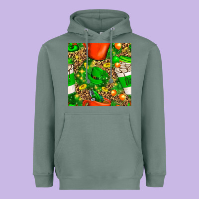 Coffee Cups St. Patrick's Day With Leopard Seamless Pattern Bbs Heavyweight Hoodie Designed By Bundleandbundleshop