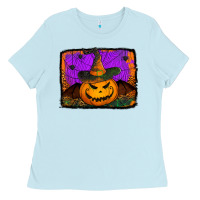 Baby Blue jack o' lantern pumpkin Ladies Tee - Jasminsmagicworld