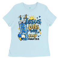 Baby Blue down syndrome jesus fills my cup Ladies Tee - MaliasSmallBusiness