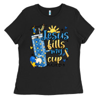 Black down syndrome jesus fills my cup Ladies Tee - MaliasSmallBusiness