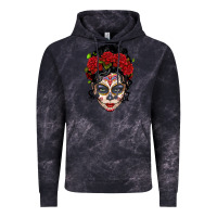 Cloud Black mexican sugar skull messy bun woman Vintage Hoodie - LillyAllenDesigns
