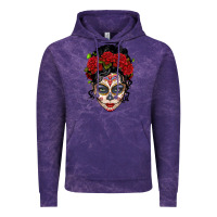 Cloud Purple mexican sugar skull messy bun woman Vintage Hoodie - LillyAllenDesigns