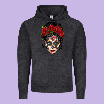Mexican Sugar Skull Messy Bun Woman Vintage Hoodie Designed By Lillyallendesigns