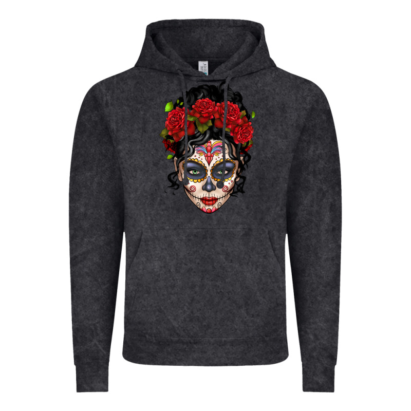 Mexican Sugar Skull Messy Bun Woman Vintage Hoodie by LillyAllenDesigns | Teevron