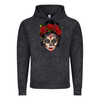 Vintage Black mexican sugar skull messy bun woman Vintage Hoodie - LillyAllenDesigns