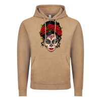 Vintage Coffee mexican sugar skull messy bun woman Vintage Hoodie - LillyAllenDesigns
