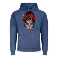Vintage Denim mexican sugar skull messy bun woman Vintage Hoodie - LillyAllenDesigns