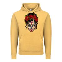 Vintage Mustard mexican sugar skull messy bun woman Vintage Hoodie - LillyAllenDesigns