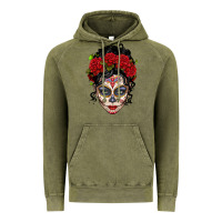 Vintage Olive mexican sugar skull messy bun woman Vintage Hoodie - LillyAllenDesigns